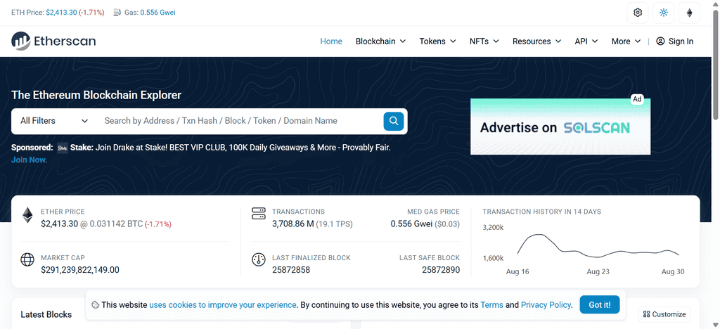 Etherscan has a lot of tools to track and analyze