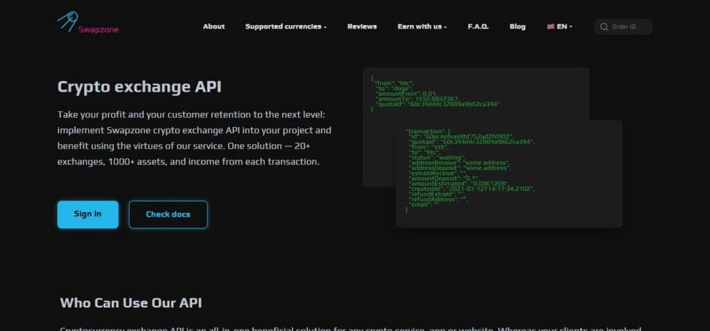 10 Best Cryptocurrency and Bitcoin API 5 Swapzone API