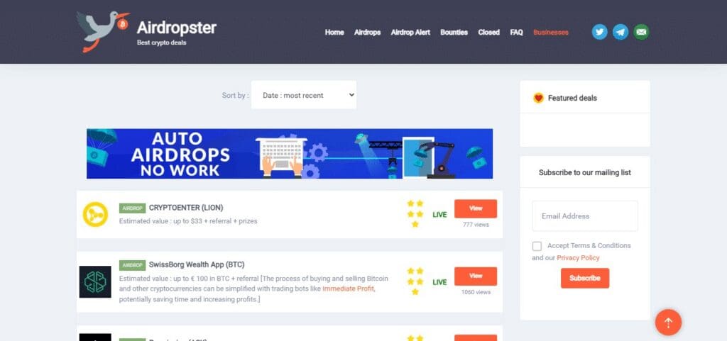 10 Best Cryptocurrency Airdrop Review Platform 9 Airdropster