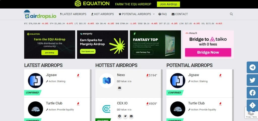 10 Best Cryptocurrency Airdrop Review Platform 3 Airdrops.io