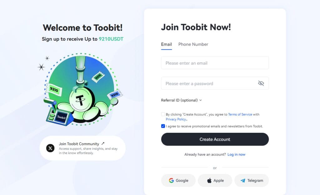 Toobit Exchange Review: Features & Pros & Cons For 2024 3 Click on Sign Up: Look for a button that usually appears at the top right corner with the name “Sign Up”.