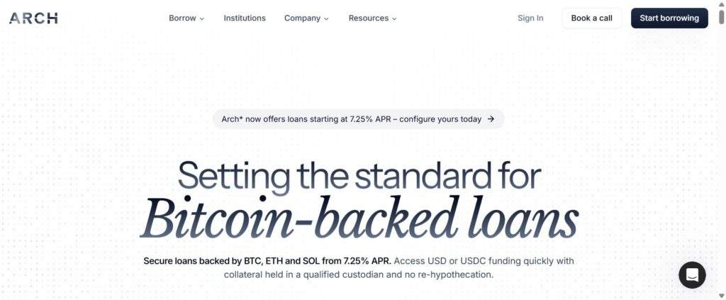 Arch Lending is a crypto-backed lending platform