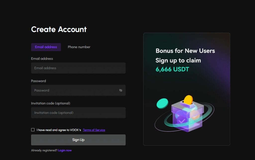 Voox Exchange Review 2024: Features, Fees, and Security Overview 3 How to Sign Up on Voox Exchange?