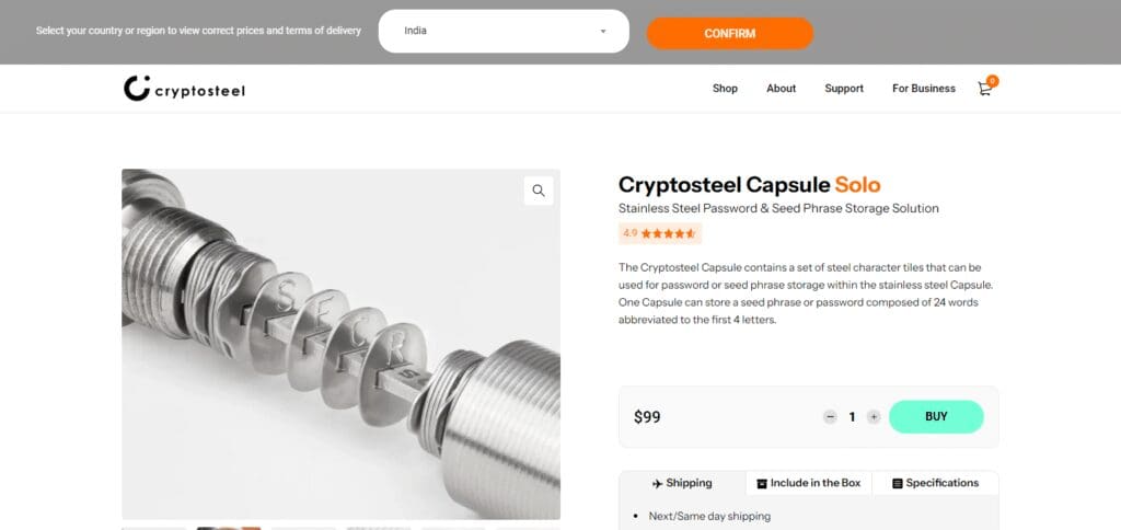 Cryptosteel Capsule Crypto Steel Wallets for Seed Storage