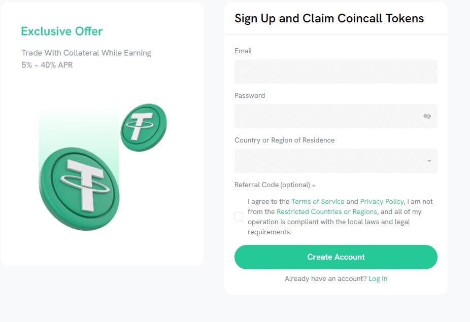 Coincall Exchange Review 2024: Features, Fees, and Security Overview 3 Initiate the registration process by clicking “Sign up”