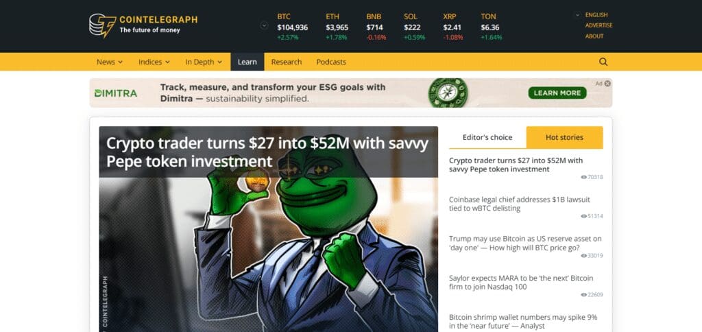 10 Best Crypto News Website In Russia In 2025 2 Cointelegraph Cypto News Website In Russia