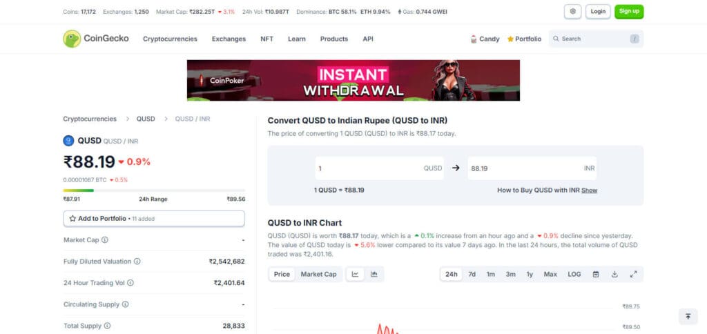 10 Best Stable Coins On Tron Network 11 QUSD (QCash)