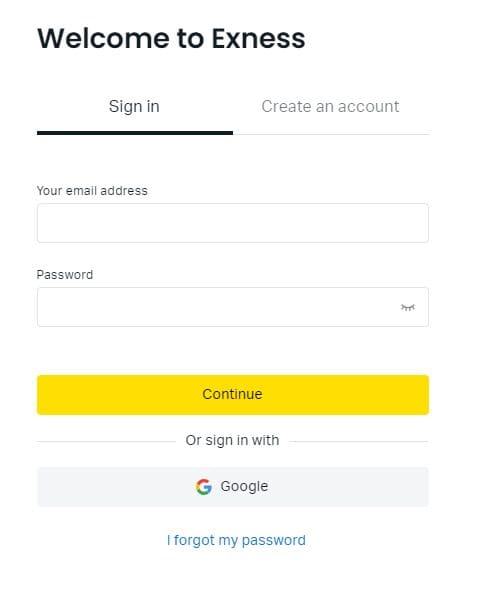 Head to the Exness Web Terminal and log in using your trading account details.