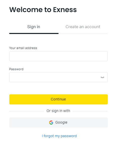 Head to the Exness Web Terminal and log in using your trading account details.