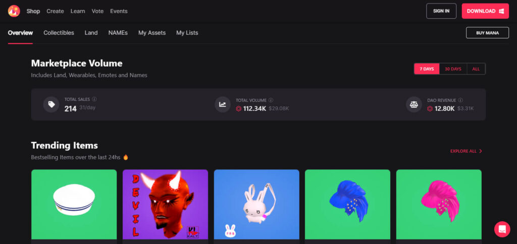Go to Decentraland Marketplace