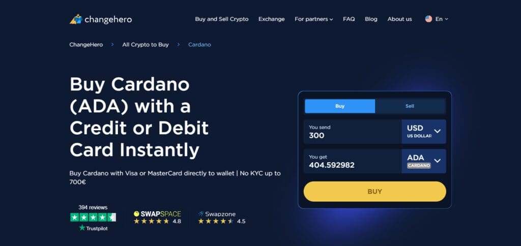 How to Buy ADA Anonymously | Private & Secure Methods 3 Go to ChangeHero