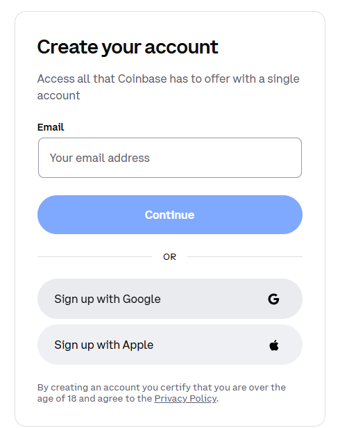 Log in or Register for a Coinbase Account