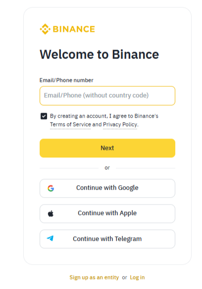 Open an account on Binance