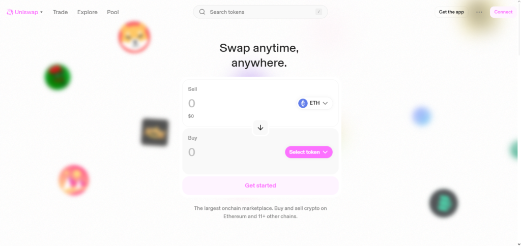 Download the app for Uniswap or navigate to the website