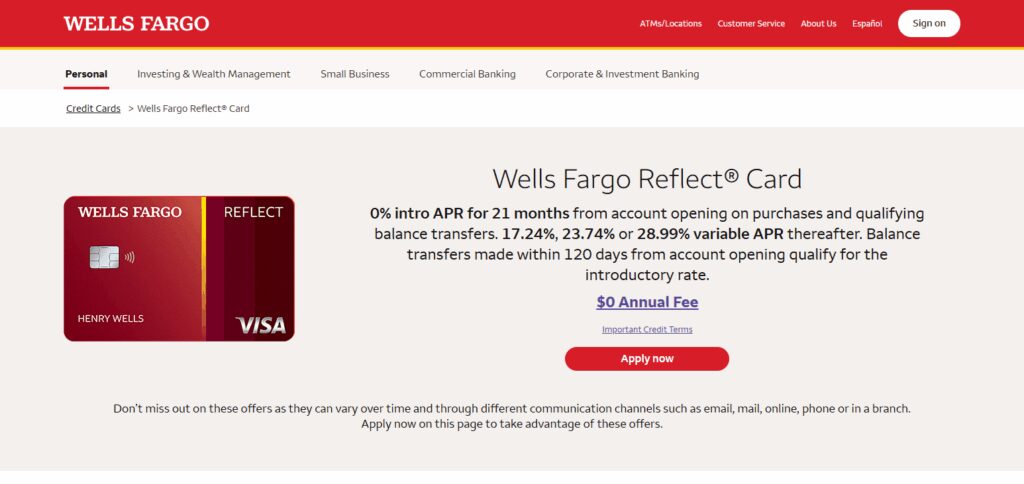 Wells Fargo Reflect Card