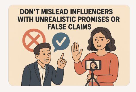 Don’t mislead influencers with unrealistic promises or false claims