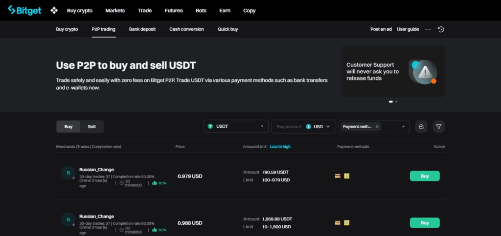 Bitget P2P Ethereum Exchanges