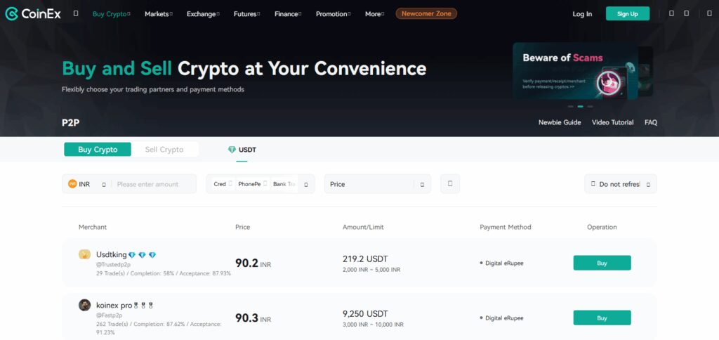 CoinEx P2P Ethereum Exchanges