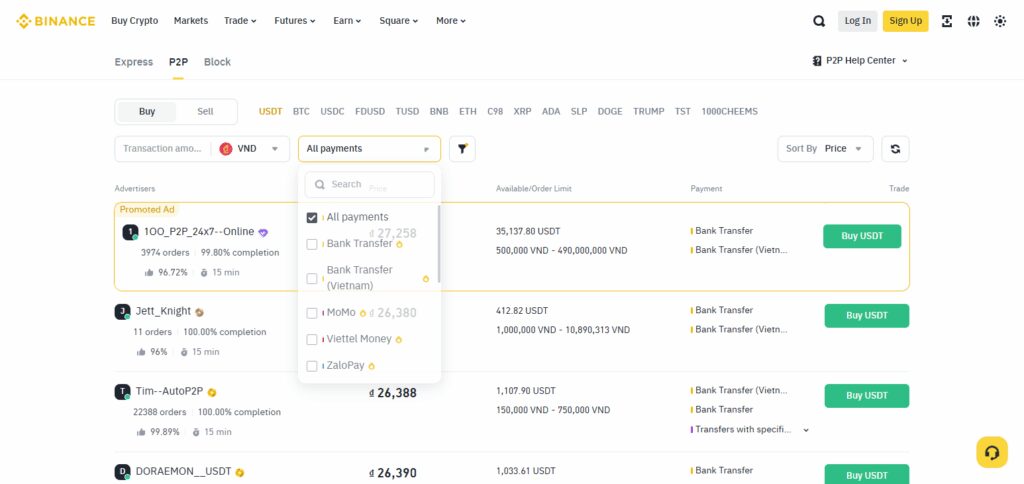 Binance P2P Ethereum Exchanges