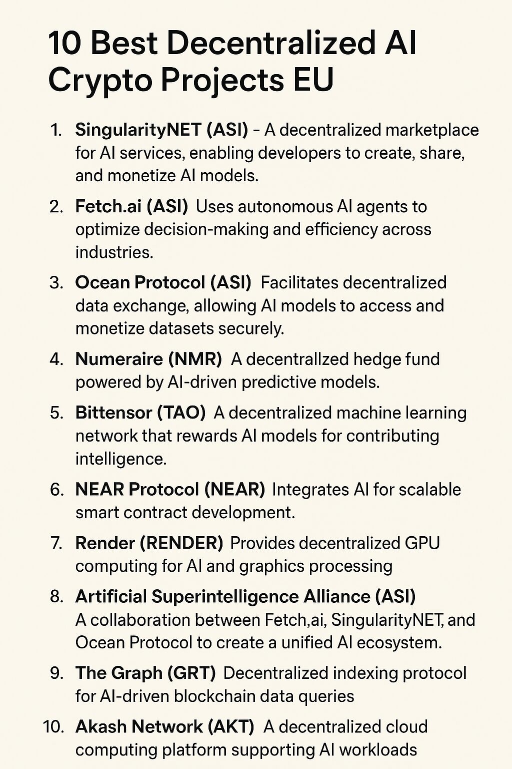 10 Best Decentralized AI crypto projects EU