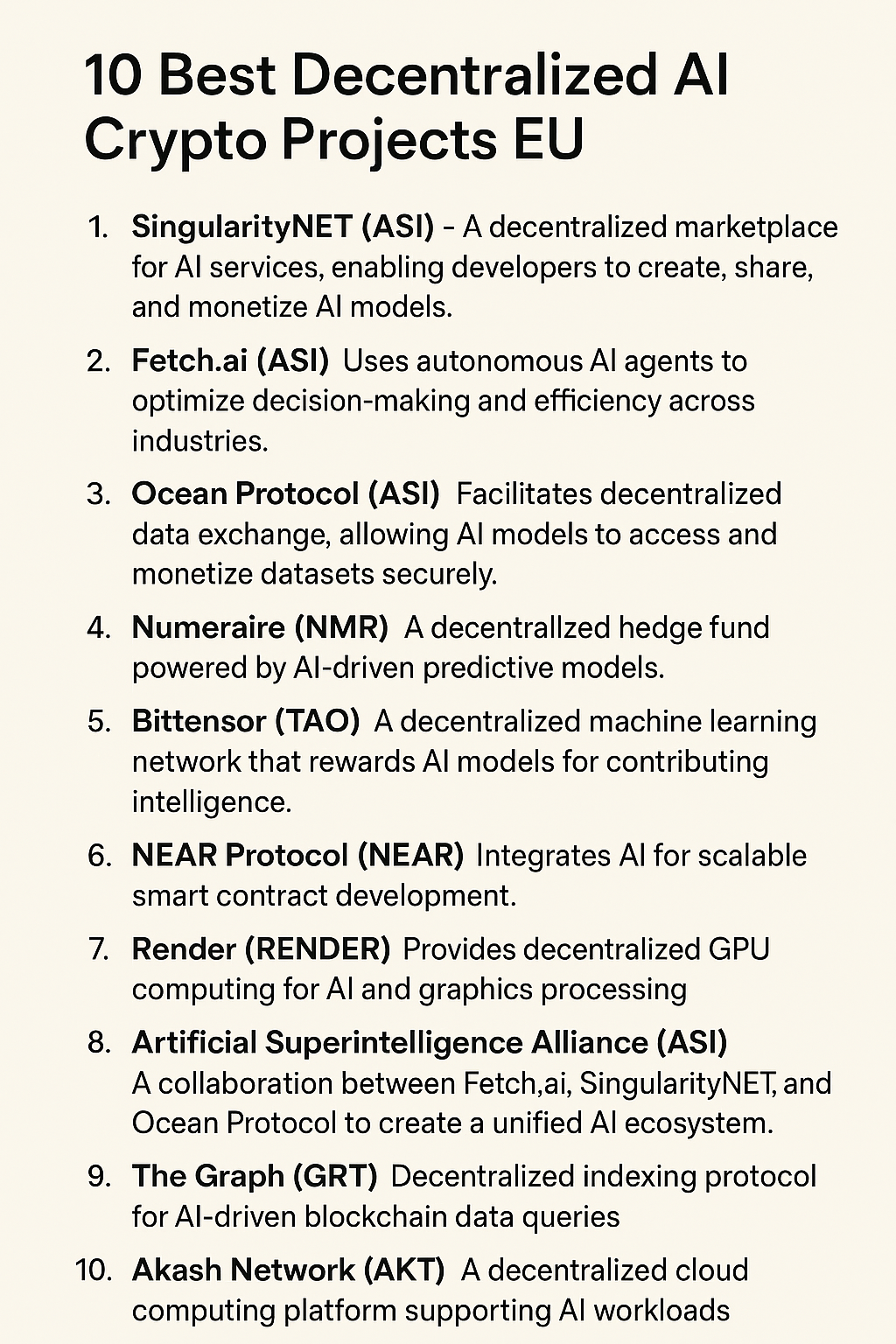10 Best Decentralized AI crypto projects EU