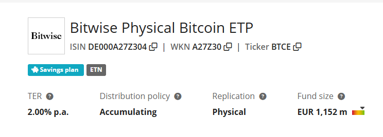 Bitwise Physical Bitcoin (DE000A27Z304)
