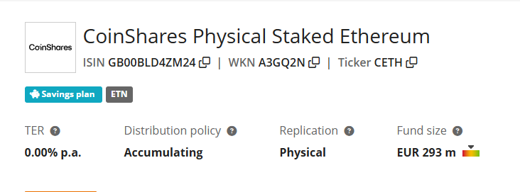 oinShares Physical Staked Ethereum (GB00BLD4ZM24)