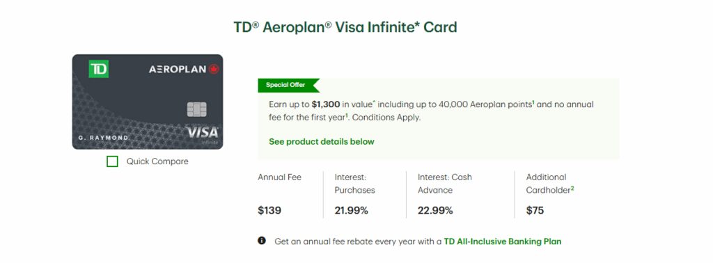 TD Aeroplan Visa Infinite Card