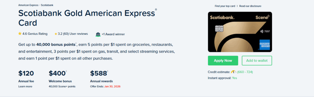 10 Best Credit Cards in Canada for 2025 – Top Picks Compared 3 Scotiabank Gold American Express Card
