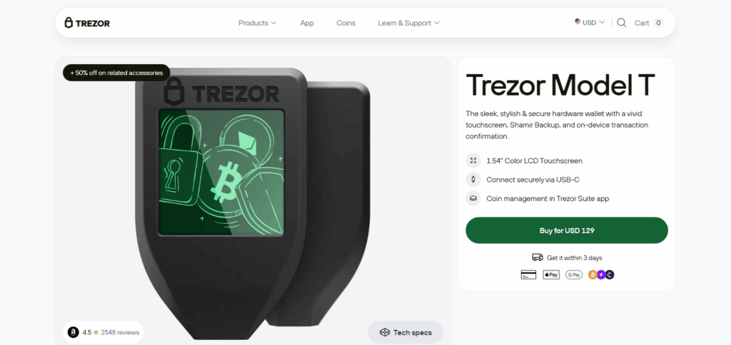 10 Best Crypto Wallets For USA Peoples 8 Trezor Model T