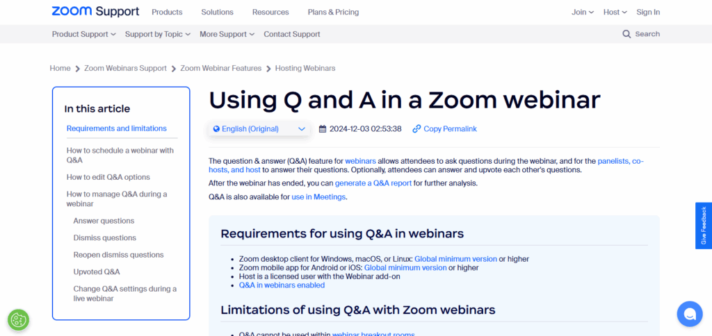 Zoom Webinar Q&A