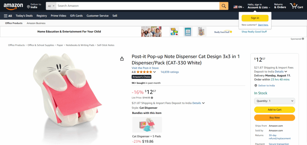 Post-it Pop-up Cat Note Dispenser