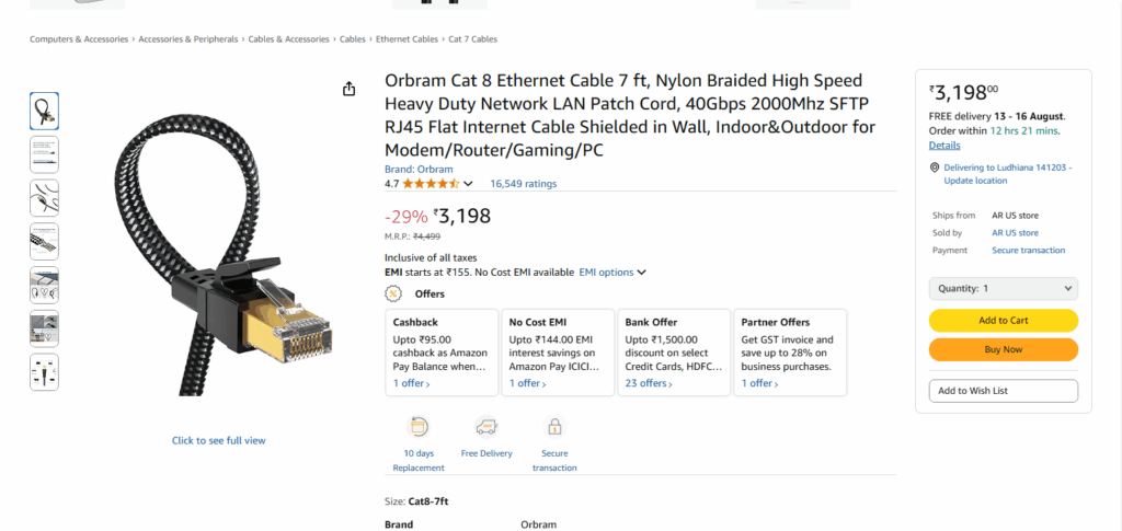 Orbram Flat Braided Ethernet Cable