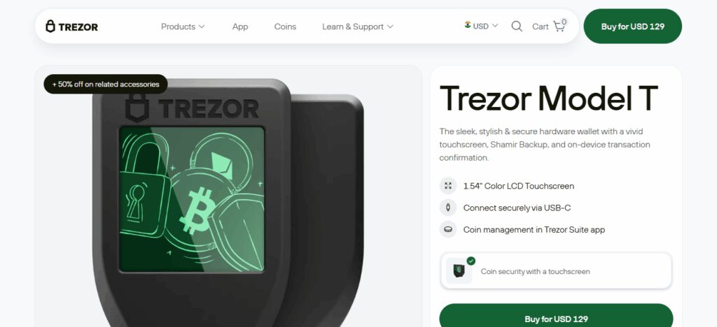 10 Best Hardware Wallets For BNB Chain in 2026 4 Trezor Model T