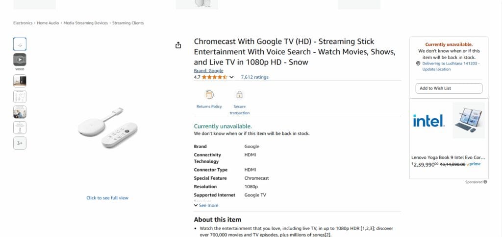 Chromecast with Google TV (HD)