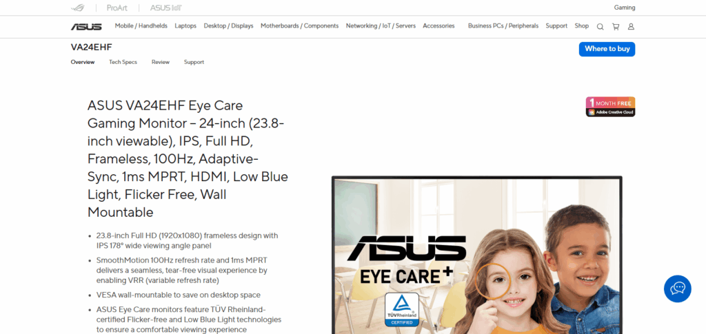 10 Best Gaming Monitors with Eye Comfort Mode 2 ASUS VA24EHF