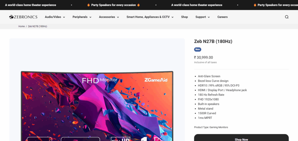 10 Best Gaming Monitors with Eye Comfort Mode 10 Zebronics ZEB-N27B
