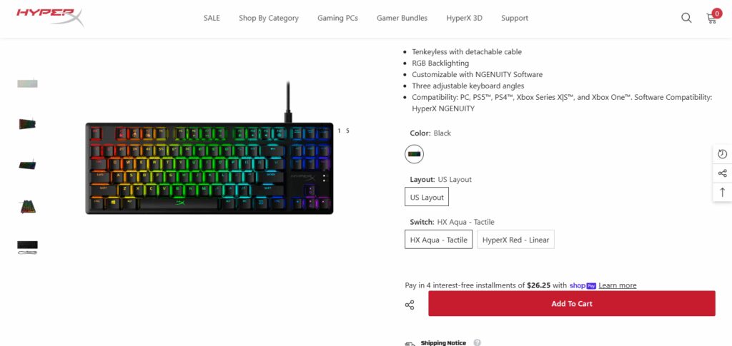 10 Best Gaming Keyboards with Silent Keys 6 HyperX Alloy Origins Core