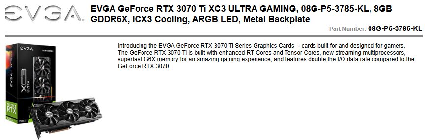 EVGA GeForce RTX 3070 Ti XC3