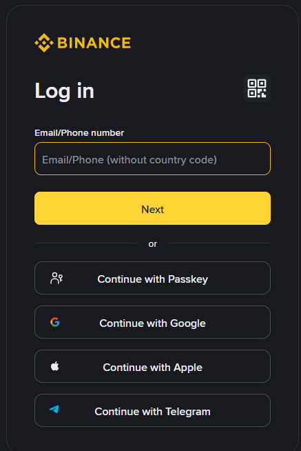 Log into Binance