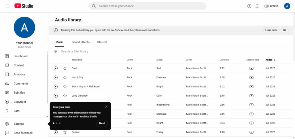 YouTube Audio Library