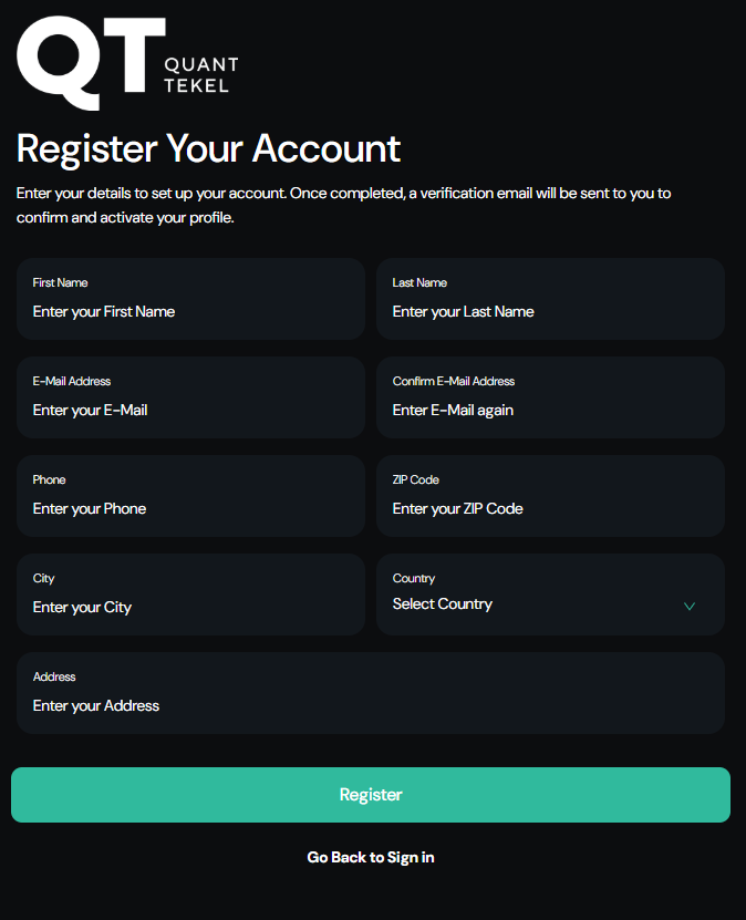 Quant Tekel Prop Firm – Trusted Proprietary Trading Solutions 6 Create an Account