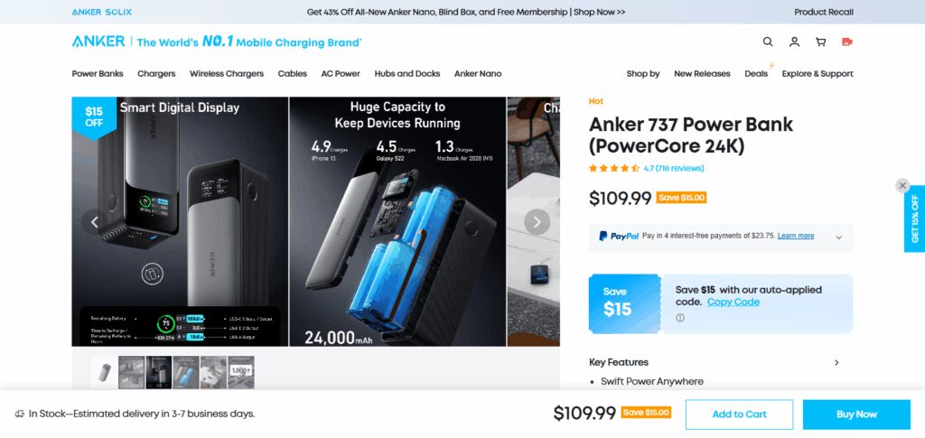 10 Best in Technology for Travel Lovers: Smart Gadgets for Digital Nomads 5 Anker 737 Power Bank (24K mAh)