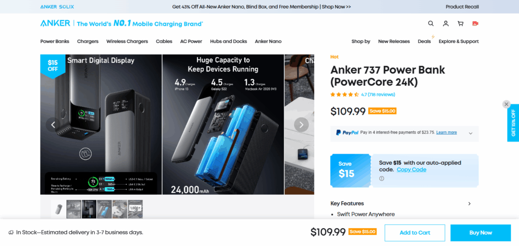 10 Best in Technology for Travel Lovers: Smart Gadgets for Digital Nomads 5 Anker 737 Power Bank (24K mAh)