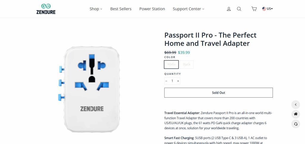 10 Best in Technology for Travel Lovers: Smart Gadgets for Digital Nomads 3 Zendure Passport II Pro Adapter