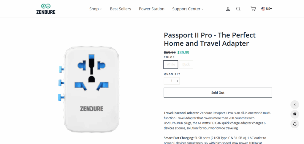 10 Best in Technology for Travel Lovers: Smart Gadgets for Digital Nomads 3 Zendure Passport II Pro Adapter