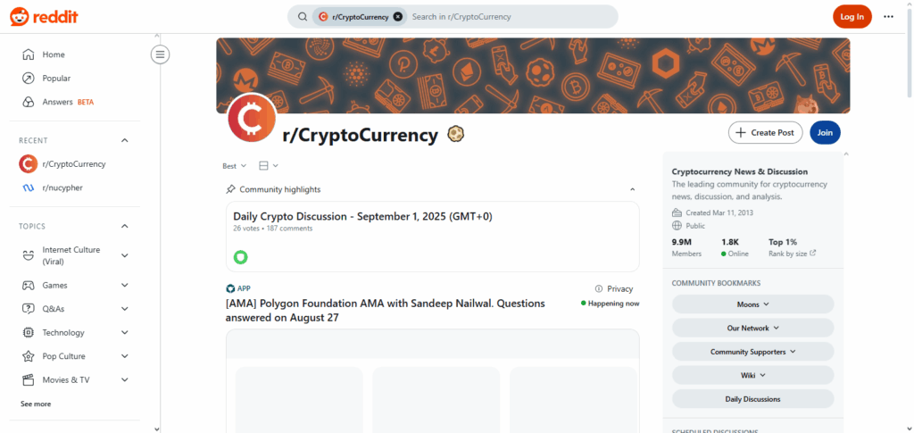 7 Best Crypto Forums 2025 – Top Communities for Crypto Enthusiasts 6 r/CryptoCurrency (Reddit)