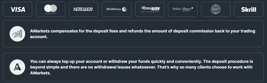 AMarkets Review 2025 – Trusted Forex & CFD Broker 3 AMarkets Deposits and Withdrawals
