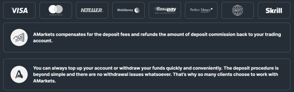 AMarkets Review 2025 – Trusted Forex & CFD Broker 3 AMarkets Deposits and Withdrawals
