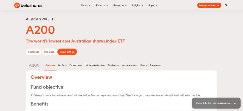 BetaShares Australia 200 ETF (A200)